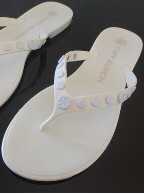 TORY BURCH Size 7 Studded Jelly Flip Flop Thong Sandal Ivory